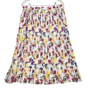 Banana Republic Pleated Skirt Large Floral Iris Midi Career Stretch Cottage Core